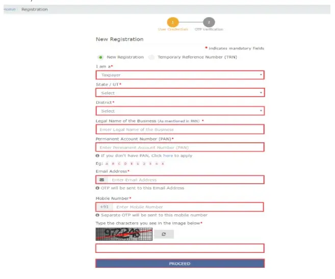 Fill the details on GST portal